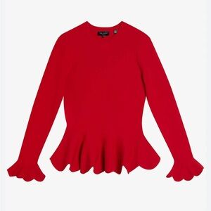 TED BAKER Lillyyy Long Sleeve Stretch Knit Top Sweater 5 (XL) Red Cashmere Wool